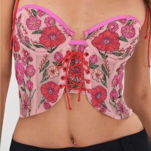 For Love And Lemons Pink Floral Lace-Up Corset